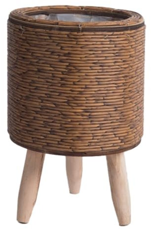 AMIUHOUN Macetas de mimbre de imitación vintage tejidas para flores, cesta de almacenamiento hecha a mano con patas de madera, soporte para macetas, duradero, fácil de instalar, F