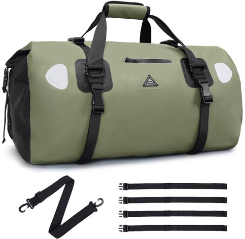 Haimont Waterproof Large Duffel Bag Heavy Duty Roll Top Travel Dry Bag with Durable Straps and Handles for Boating, Motorcycle, Kayaking, Camping, Army Green, 70L