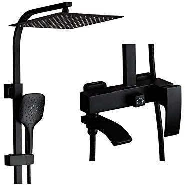 CWLPSL Duschkopf, 12 Zoll, schwarzes Badezimmer-Duscharmatur-Set mit Regenduschkopf, multifunktionaler Handbrause-Badewannen-Wasserhahn,