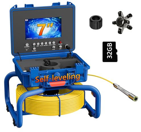 ESANHAO Telecamera Ispezione Tubi 30 Metri 7 DVR Telecamera Endoscopica del Tubo Scarico Fognario Conduttura Industriale IP68 Impermeabile Autolivellante con Contatore di Distanza