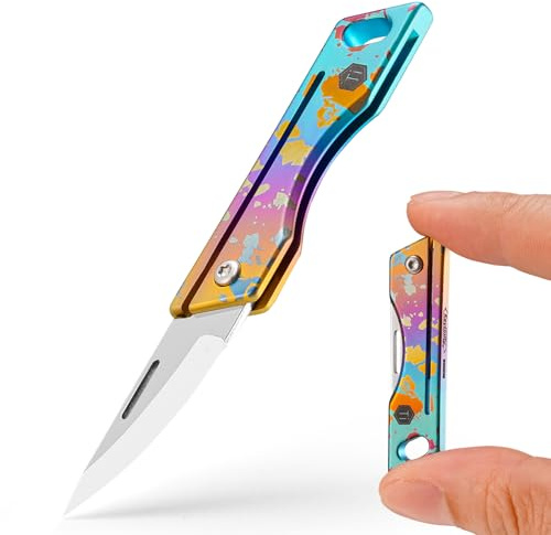 KeyUnity KK06 Coltellino tascabile in titanio, piccolo mini coltello EDC, coltello pieghevole affilato come un rasoio, portachiavi EDC leggero per campeggio, Sopravvivenza all'aperto（TI36P）
