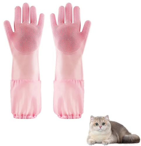 Guantes para Lavar Perros Guantes de Limpieza para Perros y Gatos 1 Par de Guantes de Silicona para Limpieza de Perros Guantes Multifuncionales de Baño y Masaje para Perros, Gatos y Conejos (Rosa)