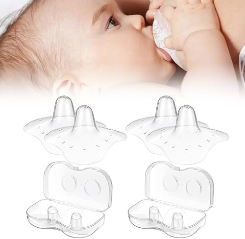 LAJUP Stillhütchen, Inklusive 4 Brusthütchen und 2 Etui, BPA-frei, extra weiche Brusthütchen zum Schutz beim Stillen, wiederverwendbares weiches Silikon zum Stillen