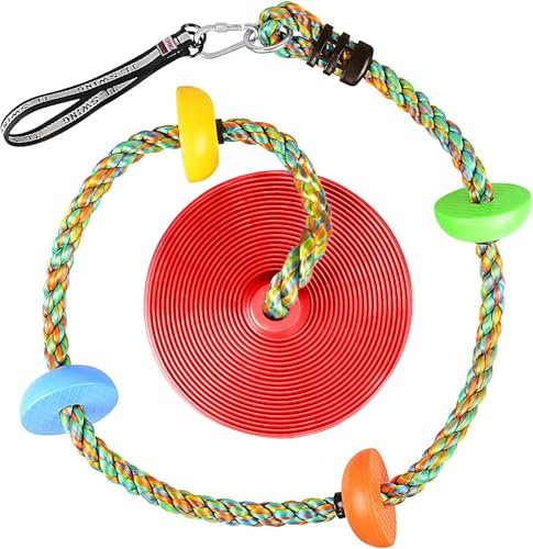 Balançoire en corde d'escalade pour enfants avec plate-forme et siège trapèze à disque - Accessoires de jeu - Rouge