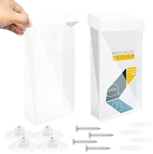 2 Pack Brochure Holder Stand, Wall-Mounted Brochure Holders, with 2 Mounting Options (Screws & Suction Cups), Weatherproof Cover for Indoor/Outdoor Use – Holds Up to 20 Document, Literature (4.5x9)