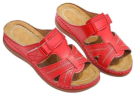 Pantoufles orthopédiques pour femme - Talon compensé - Mules confortables pour femme - En cuir souple - Lit de pied souple - Sandales de marche avec soutien de la voûte plantaire - Sandales d'été
