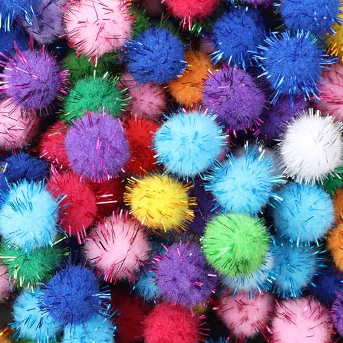Classicseali 200PCS Craft Pom Poms, 2cm Pom Poms Craft,Various Glitter Pompoms, for Crafts Making, DIY Art Creative Crafts Decoration, Multicolor