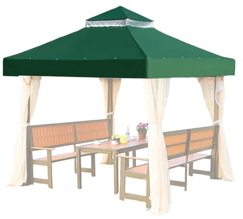 Gazebo Replacement Top – Double Tier Roof Shade Waterproof Fabric | Heavy Duty Outdoor Patio Canopy Cover for 10x10 Garden Pergola, Deck Terrace Shelter, Backyard BBQ Grill Pavilion, UV Resistant Wind