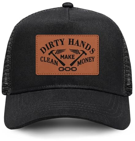 Dirty Hands Make Clean Money Trucker Hats Mens Adjustable Lether Baseball Cap Black