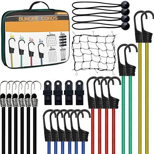30 Stück Spanngummi Mit Haken, Expander Mit Haken, Spanngummi, Erhältlich in Vier Längen, Mehreren Farben, außergewöhnlich robust und widerstandsfähig, für Zelt, Gepäck oder Garten (4 Farben, Beutel)
