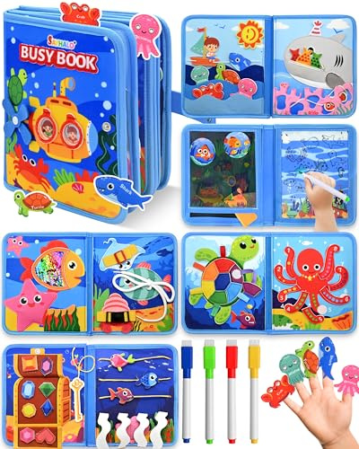 SAYHALO® Busy Board Montessori Libro Interattivo 1-3 Anno - Quiet Book Sensoriale Educativo - Giochi Montessori 1 2 3 Anni Tavolo Pannello di Feltro attività Valigetta Didattici Regalo Bimbo
