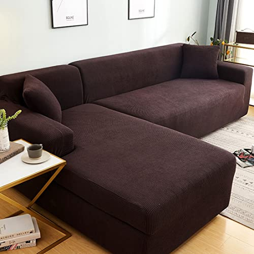 L-format Sofföverdrag - Stretchigt Halkfritt Möbelskydd Med Elastisk Botten(Coffee,2 Seater(145-185cm))
