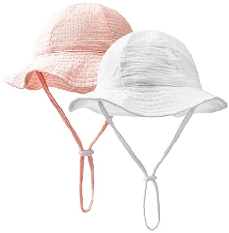 WORUIB Baby Sun Hat 6-12 Months, Summer Sun Protection for Infants, Adjustable Design for Comfort, White and Pink Set of 2, Lightweight Headwear for Outdoor Activities