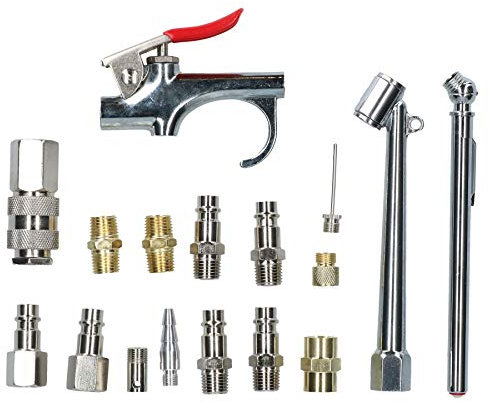 17pc Euro Air Tool Compressor Air Line Fittings Accessory Kit Blow Gun Inflator