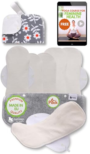 Compresas reutilizables en bambú orgánico para flujo abundante e incontinencia (L+XL, 6 uds.); lavables a alta T°, HECHAS EN LA UE; suaves, no irritantes y cómodas, compresas de tela para mujeres