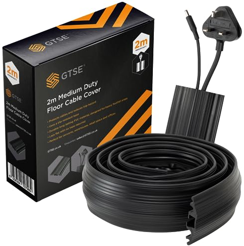 GTSE Floor Cable Cover/Cable Protector, Protect Cables and Prevent Trip Hazards, Black, 2m length, Perfect for Offices, Schools, Factories and Events