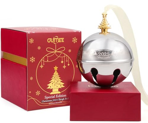 2025 Christmas Bell Ornaments, Sleigh Bell Annual Silver Bell for Christmas Tree Decorations Anniversary Holly Bell Holiday Keepsake
