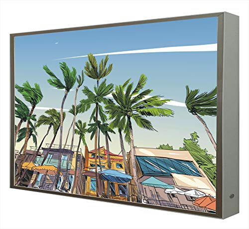 Cuadro con Marco Madera Lacada en Blanco Iluminado con Luz Leds Isla Tropical