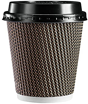 Comfy Package GUSTO [10 oz - 300 ml - 50 unidades] Tazas de papel kraft ondulado aisladas de color marrón con tapas (el color de las tapas puede variar) - Formerly