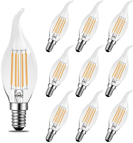 Poinivo E14 Kerze LED Glühbirne,E14 4W Dimmbar C35 kerzenform Lampe für Kronleuchter,Vintage Edison kerzenlampe,2700K Warmweiß,E14 LED Birne,350lm,Ersatz für 35W Glühbirne,Dimmbar,Klar,10er Pack