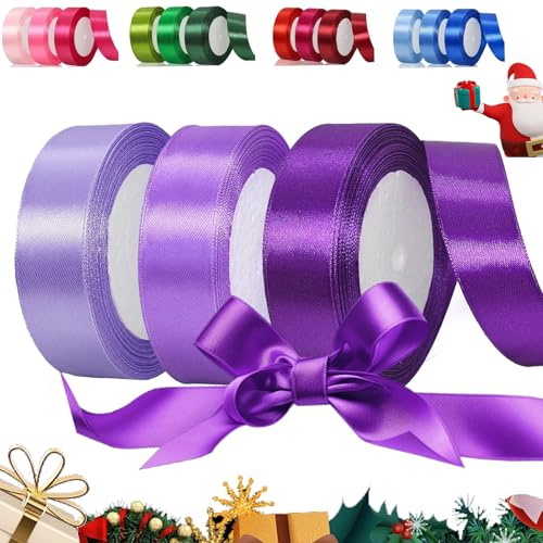 3 Piezas 25mm x 22m Cinta de Satén, Morado Seda Raso, Rollo de Cinta de Raso Satén, Cintas de Regalo, Cintas de Seda para Decoración Boda Cumpleaños Fiesta