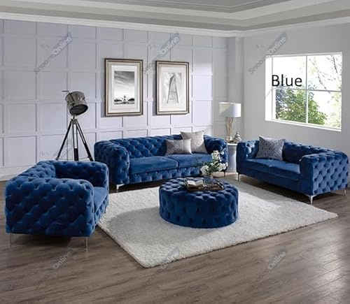 Snooze Monaco 3 and 2 Seater Sofa Sets, Corner Sofas For Living Room, Upholstered Plush Fabric 3 Seater Velvet Sofas (Cream Velvet, 2 Seater)