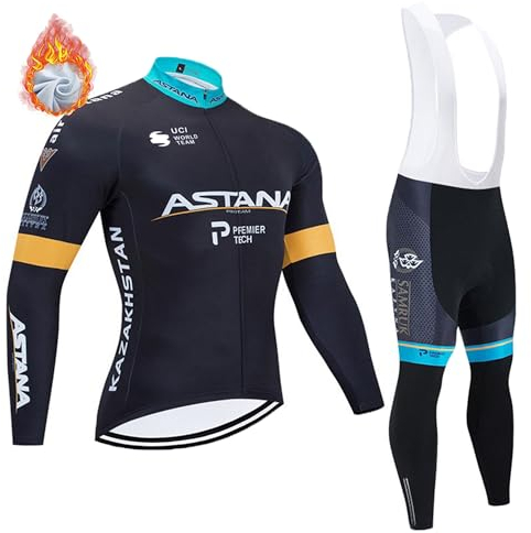 Petorenk Fahrradbekleidung Herren Winter Fleece Set Windschutzvorrichtungen Fahrradbekleidung langarm + Fahrradhose mit 20D Silikon Gepolsterten Perfekt für Radfahren MTB Outdoor (Blau, 2XL)
