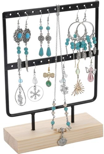 SUNNYCLUE Earring Stands 2 Tier Earring Display Stand 8.3inch Small Jewellery Organizer 24 Hole Black Earring Holder Stand Jewellery Rack Wood Base Jewellery Tree for Hanging Dangle Earrings Ear Stud