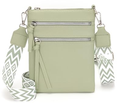 Vezluax kleine Umhängetasche Damen slim Handytasche zum Umhängen Leder Crossbody Bag mit Reißverschluss Schultertasche für Frauen Reise Geschenk Grün