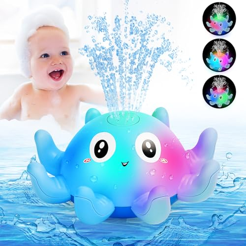 Jovicos Baby Bath Toys, Octopus Sensory Light Up Bath Toys, Automatic Induction Spray Water Toys, Bath Time Shower Gifts for Baby Girls Boys（Blue）