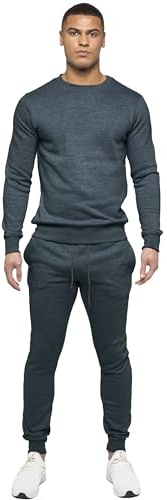BRAND KRUZE Mens Crew Neck Jumper Long Sleeve Pullover Tracksuit Set Sweatshirt and Joggers (UK, Alpha, M, Regular, Regular, Dark Grey)