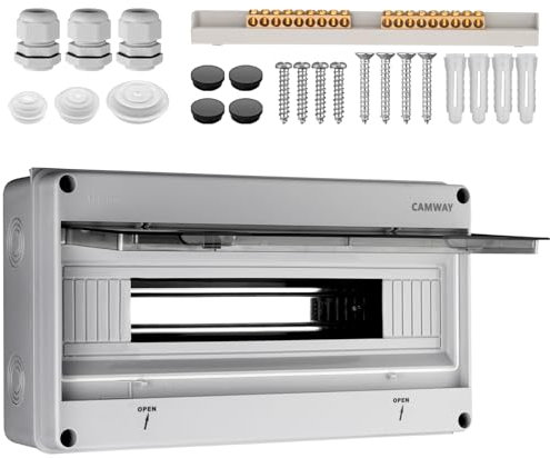 CAMWAY Boîtier Électrique Extérieur 18 Modules IP65 Étanche Coffret de Distribution pour Disjoncteurs et Modules Électriques Installation Murale Facile pour (Jardin, Garage, Maison)