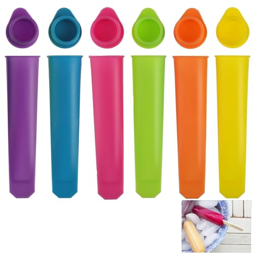 Moldes para Paletas de Hielo, 6 PCS Moldes Helados de Silicona, Coloridos Moldes para Paletas, Coloridos Moldes para Paletas, Reutilizable Moldes para Paletas de Hielo con Tapas, 6 Colores