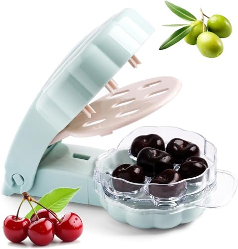 Brocca per ciliegie a 6 fori, brocca per cereali per rimuovere semi di frutta, strumento da cucina portatile multifunzionale, design ergonomico, verde chiaro