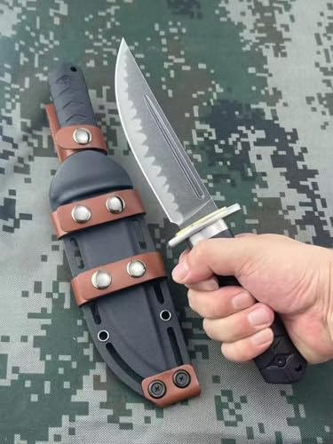 TEERMA NE6 Cuchillo de supervivencia Cuchillo de caza de hoja fija enfundada Cuchillo de acero de una pieza para exteriores Ideal para acampadas y actividades al aire libre（Entrega aleatoria de color）