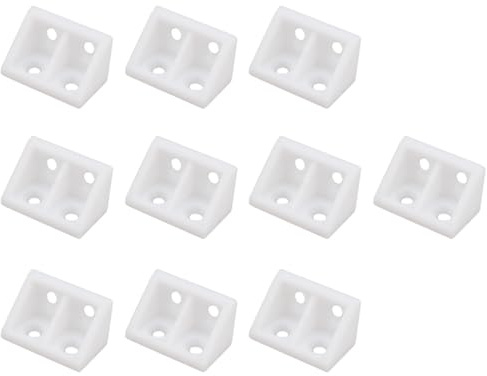 L connettore angolare in plastica, bianco, angolo per mobili, angolo di 90 gradi, giunti di rinforzo L, staffe per il fissaggio, riparazione di mobili, legno (confezione da 10, 33 x 19 mm)