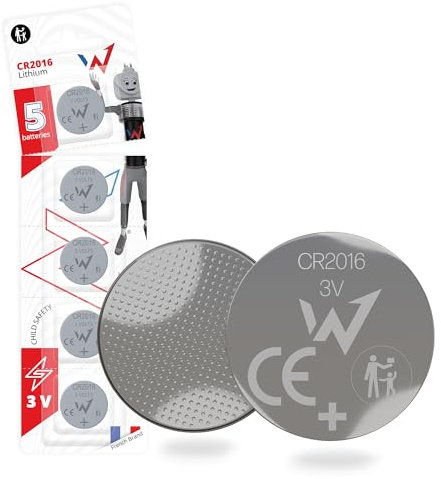 Wonder Full Energy - Lot de 5 CR2016 Lithium 3V Piles Bouton - Longue Durée, Sécurité Enfant - Piles Plates pour Télécommandes, Montres, Jouets, Appareils Électroniques
