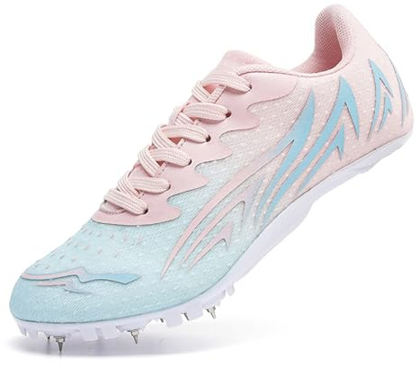 ZHENSI Damen Spikes Leichtathletikschuhe Kinder Rennlaufschuhe Leichte Sprint Springsportschuhe,Rosa,38 EU