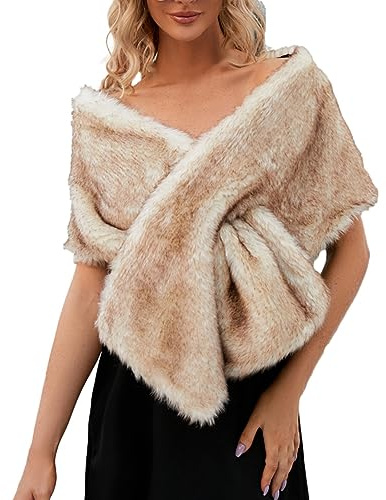 Bufanda de mujer lujosa de invierno de piel sintética, bufanda con cuello envolvente para dama, poncho para mujer, cena de boda, fiesta para mujer y niña, bufanda de viaje, caqui, Talla única