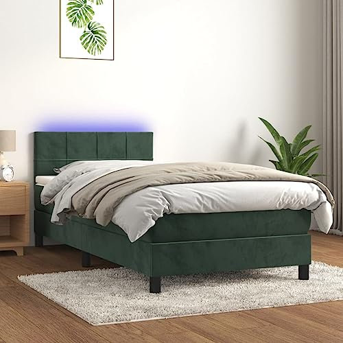 Brokky Boxspringbett mit Matratze & LED Bett Mit Bettkasten Bett Boxspringbett Betten Boxspringbett Mit Matratze Dunkelgrün 80x200 cm Samt - 3134372