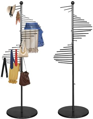 simdennr Schalhalter, stehender Schalbügel, kommerzieller Präsentationsständer, spiralförmiger Metall-Organizer mit 30 Kleiderstangen, für Schals, Krawatten, Gürtel, Hosen, 170 cm x 42 cm (Schwarz)