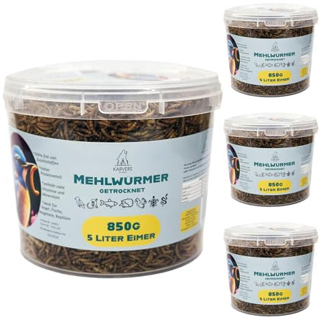 KARVERS Mehlwürmer getrocknet, 20L (4 x 5 L), Wildvogelfutter für Vögel, Reptilien, Fische und Nager