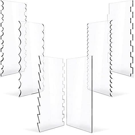 Lot de 6 grattoirs à gâteau en acrylique transparent - Décoration - Scie à dents - Revêtement de gâteau - Coupe-pâtisserie plus lisse