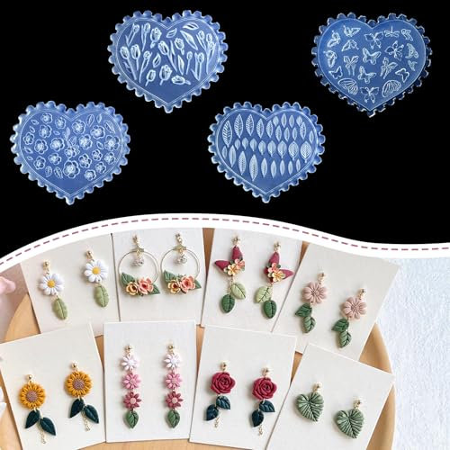 4Pcs Silicone Molds for Clay-Polymer Clay Mold with Beautiful Designs (Peach Blossom, Tulip, Butterfly), Perfect for Jewelry Making, DIY Crafts, and Air Dry Clays Molds, Reusable & Durable Clays Mold
