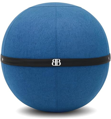 The Bliss Ball Siège Ballon - Ballon Ergonomique Bureau & Yoga - Chaise Ballon Anti Mal de Dos - Assise Dynamique & Posture Renforcée - Capacité 180Kg - Housse Lavable Anti-Dérapante (Bleu)