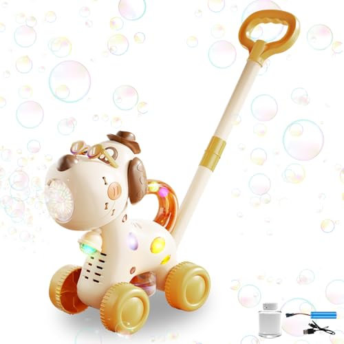 Seifenblasenmaschine, Seifenblasenpistole Giraffe mit Seifenblasenflüssigkeit, Seifenblasenmaschine Kinder Handschub mit LED Licht, Seifenblasen Maschine ab 1 Jahr für Indoor Outdoor (Hund)