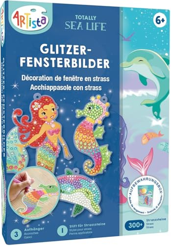 Artista 9342961 pysselset glitterfönsterbilder, undervattensvärld, kreativt set i praktisk förvaringslåda, gör-det-själv-kit för barn från 6 år