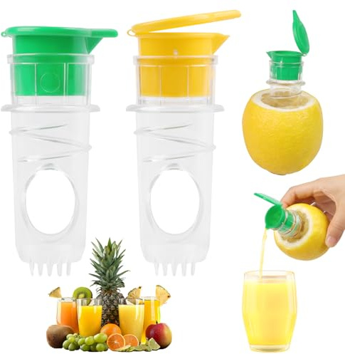 2Pcs Lemon Squeezer New Screw Top Lemon Squeezer Manual Juicer with Built-In Filter Lemon Press Portable Orange Citrus Squeezer for Lime Squeezer for Cocktails Drinks (Green+Yellow)