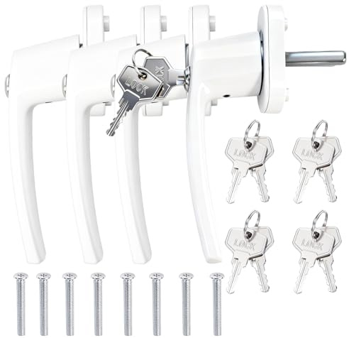 Purpledi 4 Stück Abschließbare Fenstergriffe mit Kindersicherung – Weiß, Einfach zu Montieren, Mit 8 Schlüsseln, Fensterschloss für Fenster und Balkontüren, Sicherer Schutz für Kinder