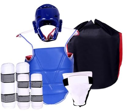 LIXSAZSE Equipo de Entrenamiento Profesional para Adultos y niños. Máximo Rendimiento en Artes Marciales con el Set de protección Taekwondo. Incluye Protector Pecho Acolchado, Ajustable y Mayor